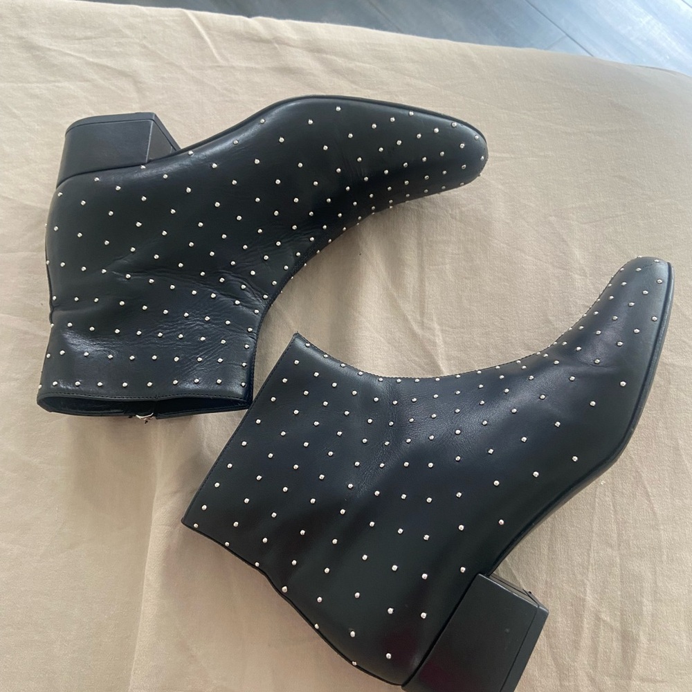 Saint Laurent Black Ankle Boots with Silver Studs